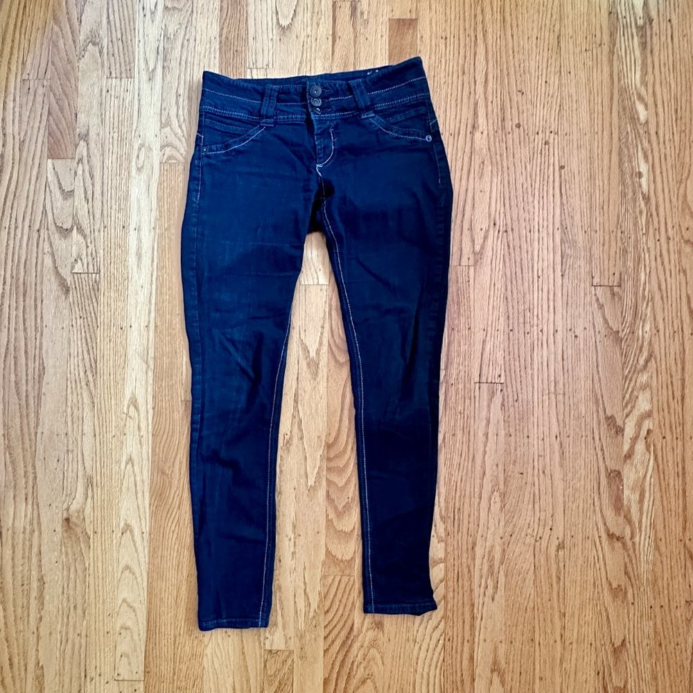 Jolt Premium Denim Vintage Skinny Black Jeans Juniors size 9 Low Rise Stretch